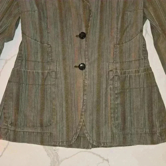 VTG Mario Matteo Womens Made In Italy Striped Blazer Olive Green Size 8 - Picture 4 of 12